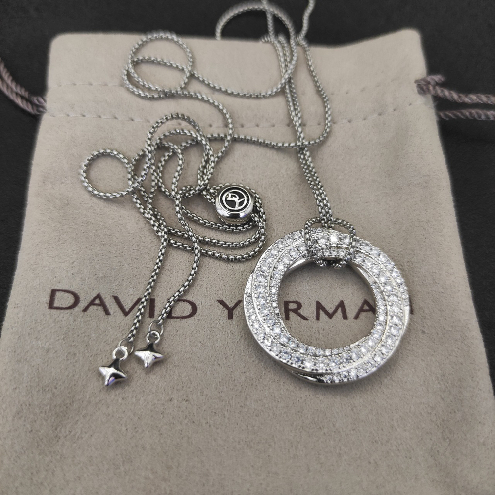 David Yurman White Gold Round Diamond Necklace